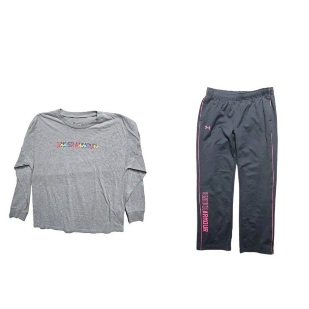 Under Armour Girl's Athletic Pants Tshirt XL Youth Gray Lot Of 2